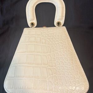 STAUD Croc-Embossed Mini Top-Handle Bag in Cream